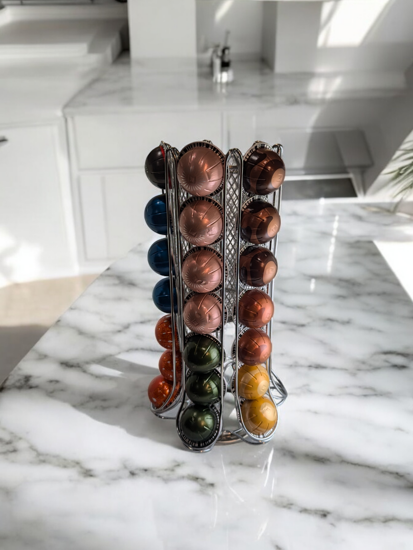 ZCDCP Nespresso Pod Holder, Vertuo Pod Holder Carousel Stand Storage with 360 Degree, Chrome Coffee Pod Holder Organizer for Nespresso Vertuo, 60 Pods