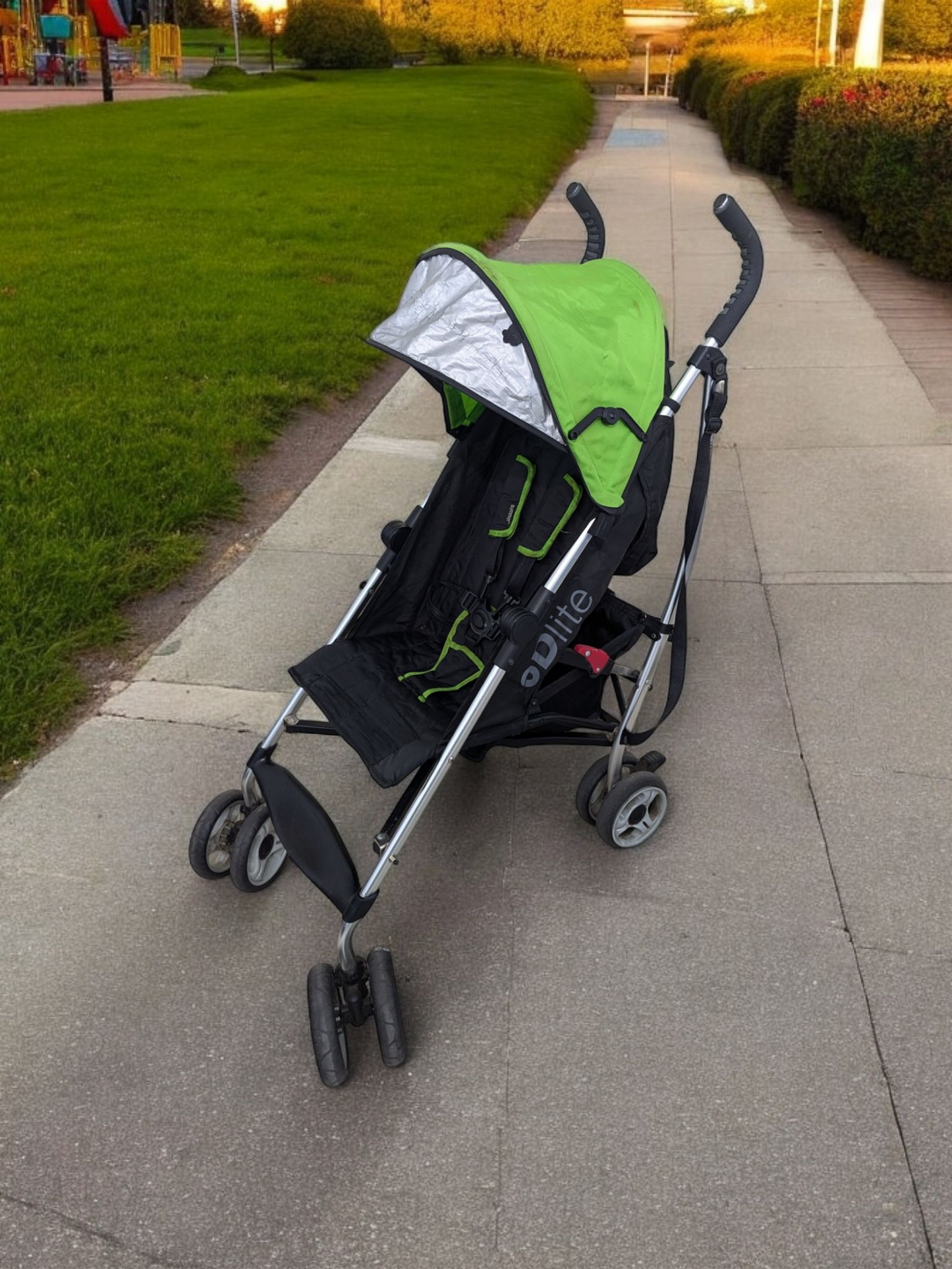 Summer 3Dlite Convenience Stroller, Green – Lightweight Stroller with Aluminum Frame, Large Seat Area, 4 Position Recline, Extra Large Storage Basket – Infant Stroller for Travel and More
