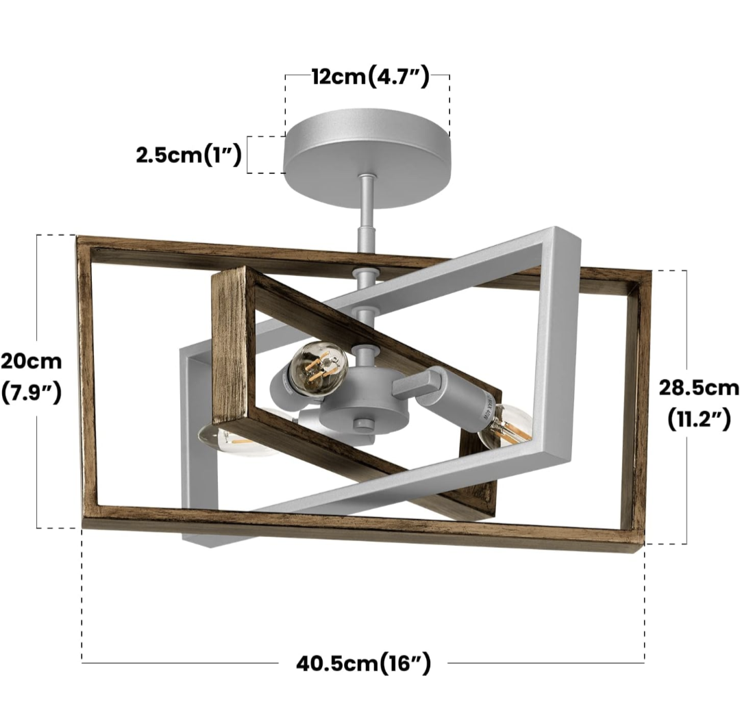 Dailyart Rotatable Ceiling Light, Rustic Ceiling Light with Adjustable Frame, Retro Vintage Industrial Flush Mount Ceiling Light for Farmhouse Living Room Bedroom Kitchen Dining Room Porch, 11.2"x16"