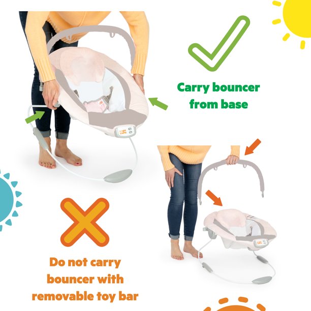 Bright Starts Spinnin’ Safari Vibrating Baby Bouncer Seat with Toy Bar, 0-6
