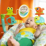 Bright Starts Spinnin’ Safari Vibrating Baby Bouncer Seat with Toy Bar, 0-6
