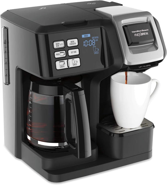 Hamilton Beach 49976 FlexBrew Trio 2-Way Coffee Maker, Compatible with K-Cup Pods or Grounds, Combo, Single Serve & Full 12c Pot, Black