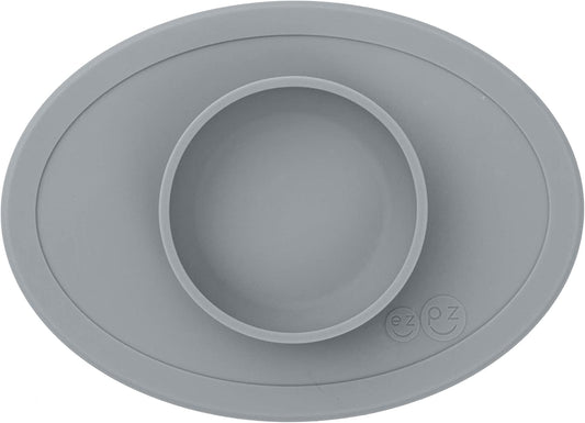 ezpz Tiny Bowl - 100% Silicone Suction Bowl with Built-in Placemat for First Foods + Baby Led Weaning - Fits on All Highchair Trays - 4 Months+ (Grey)