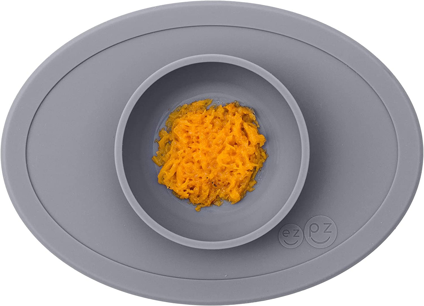 ezpz Tiny Bowl - 100% Silicone Suction Bowl with Built-in Placemat for First Foods + Baby Led Weaning - Fits on All Highchair Trays - 4 Months+ (Grey)